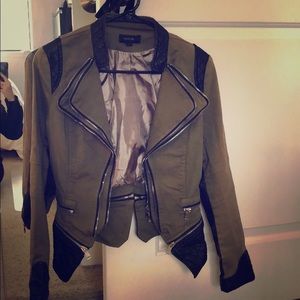 Olive/black Jacket w/Leather Accents